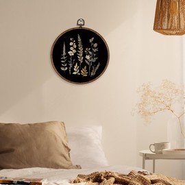 XBBMGG Vintage Moody Floral Wall Art Decor, Dark Academia Botanical Round Wall Hanging Decor, Black Retro Flower Aesthetic Framed Canvas Prints for Home Bedroom Living Room Decorations,10x10inch