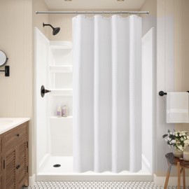 Waffle Shower Curtain with Metal Shower Curtain Rings Fabric Textile Bath Curtain Anti Mould Bathroom Curtain Set Waterproof Bath Curtain Heavy Shower Curtain Bathroom - 122 x 182 cm (White)