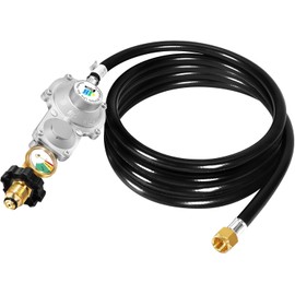 GGC 5 FT Two Stage Propane Regulator with Hose and Gauge, Standard POL Connection to 20-100 lb Propane Tanks, 3/8in Female Flare Fitting for Grill, Heaters, Gas Generator
