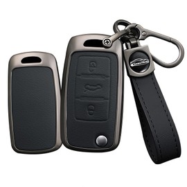 TECART Folding Smart Car Key Case Cover Fits VW Caddy Jetta Beetle EOS Golf 4 5 6 Polo Passat 3BG Scirocco Touran Leather Zinc Alloy Protective Key Cover Accessories 3 Button B Black, B-black