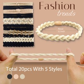 Hair Ties for Women Girls, 20 Pcs Boho Dual-Use Bracelets and Hair Tie for Thick Hair/Pony Tails, No Damage No Crease Elastics Hair Rubber Bands Ponytail Holders (Graceful)