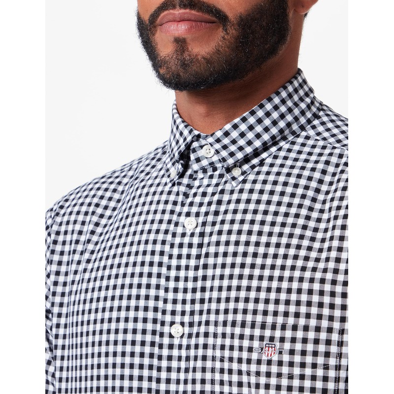 GANT Men's Reg Poplin Gingham Shirt, black