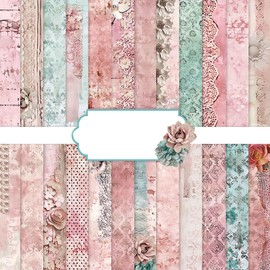 24 Sheets Scrapbooking Card Stock Pad, 12 Inch Double-Sided Pattern Paper, 24 Designs Decorative Paper for DIY Photo and Album Decoration (Pink, 12 Inch)