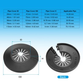 PATIKIL Water Pipe Cover Decoration Fit 0.55"-1.77"(14-45mm), 4 Pcs Flange Water Pipe PP Plastic Escutcheon Plate Collar Drain Line Cover Radiator for Wall Pipe Tube Decor, Black