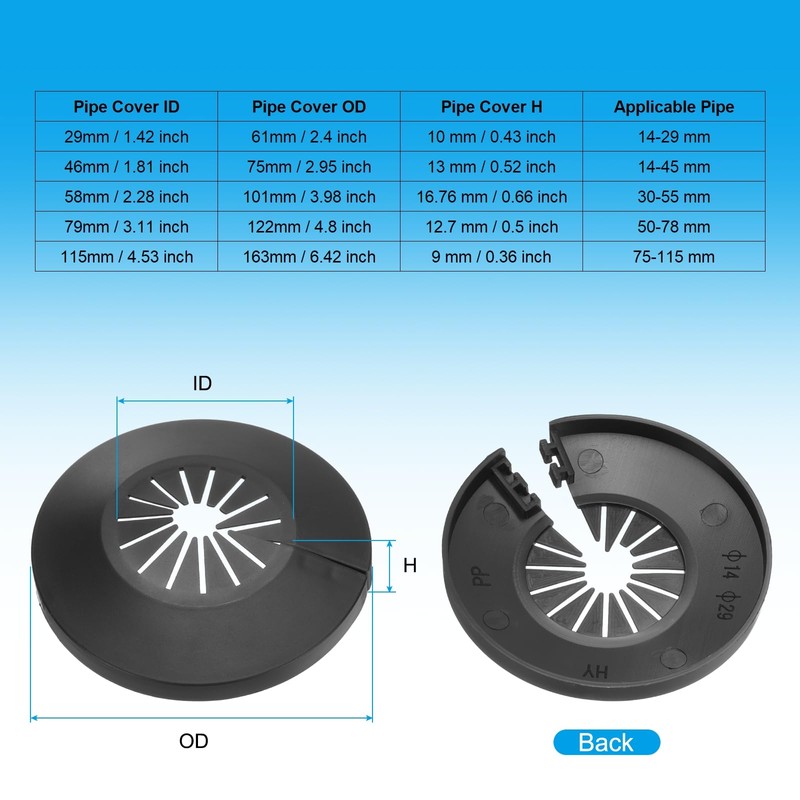 PATIKIL Water Pipe Cover Decoration Fit 0.55"-1.77"(14-45mm), 4 Pcs Flange