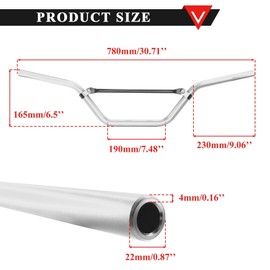PRO BAT Handlebars 7/8 Inch for Motorcycle Universal Dirt Bike Handle Bar Mid-Rise Mini Bike Pit Bike Handlebar for Motocross ATV Quad, Silver
