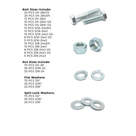 Grade 5 FINE Thread Hex Cap Bolts Screws, Finished Hex Nuts, Washers, Lock Washers Assortment Kit - 573 Pieces!