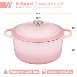 VORRINGARD Enameled Cast Iron Dutch Oven Pot with Lid, for Sourdough Bread Baking, Round Dutch Ovens, 6 Quart, Pink