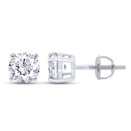 SAVEARTH DIAMONDS 3 Carat Each 7.5MM Round Cut Lab Created Moissanite Diamond 4-Prong Solitaire Screw Back Stud Earrings in 18K White Gold Over Sterling Silver (D Color, VVS1 Clarity, 3 Cttw)