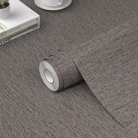 WADILE Grasscloth Peel and Stick Wallpaper 15.7in x 78.7in, Textured Contact Paper for Cabinets, Faux Linen Wall Paper Pull and Stick, Fabric Vinyl Wallpaper Self Adhesive Brown Gray