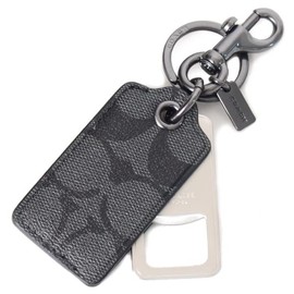 Coach Key Chain COACH Coated Canvas Leather Signature Key Ring Key Fob Keychain Charcoal CF131