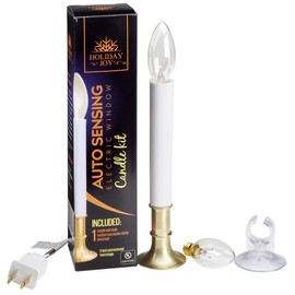 Holiday Joy Window Candles Kit - Pack of 1 - 9-inch-Tall Electric Candle with Built-in Auto Sensor, 2 Bulbs and Suction Cup Holder in Each Box - 5W, 120V﻿