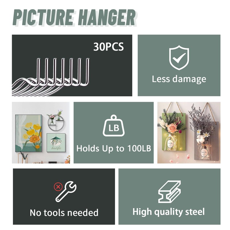 Super Hooks Picture Hanger,Gorilla Hooks - Hang Art, Clock, Shelves,