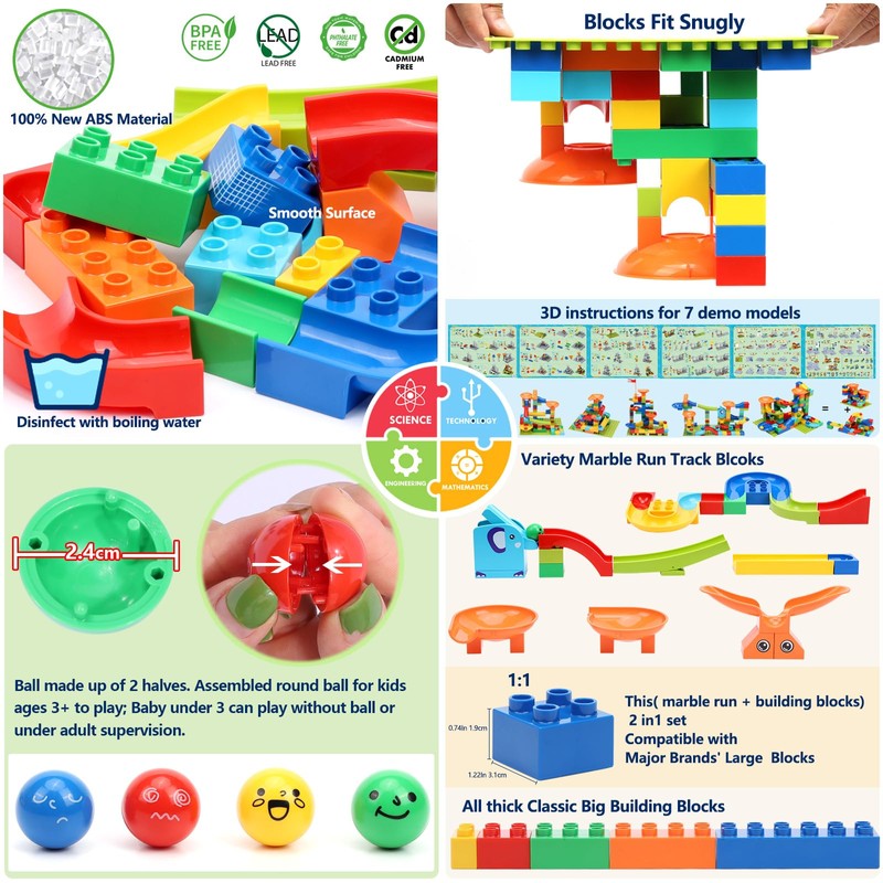 COUOMOXA Marble Run Building for Kids: STEM Building Blocks Set