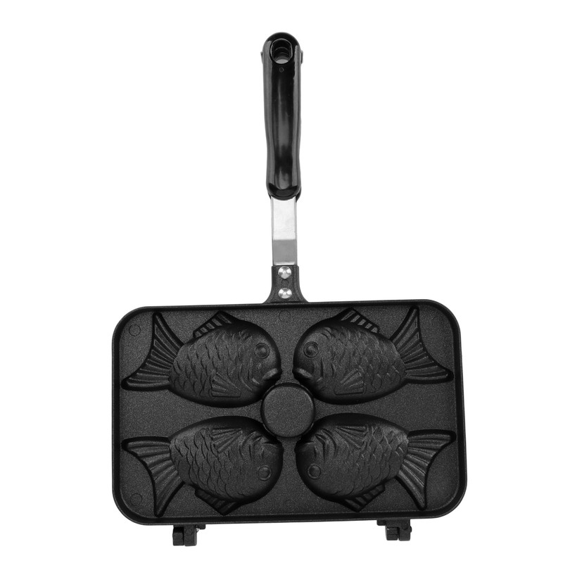 Taiyaki Frypan 4 Grids Non Stick Double Sided with Black