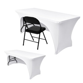 Nasitos 2 Pack Fitted White Tablecloth Rectangle for 4 ft Table-Open Back Folding Stretch Spandex Table Covers Fabric Washable and Wrinkle Resistant for Parties, Wedding, Craft Fair, Trade Show
