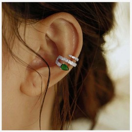 Yheakne Vintage Crystal Snake Ear Cuff Earrings CZ Emerald Snake Cartilage Cuff Gold Snake Cuff Wrap Not Pierced Clip On Earrings Jewellery for Women and Girls (Gold), Zinc