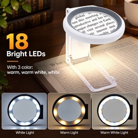30X/10X LED Magnifying Glass for Reading – Foldable Handle and Adjustable Lighting for Books, Newspapers and Close-Up Tasks