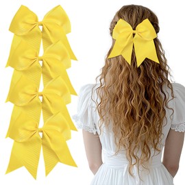 ZESION Large Yellow Hair Bows, 4-Pack Grosgrain Ribbon Cheer Bows, Classic Style Hair Accessories