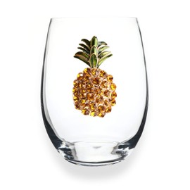 THE QUEENS' JEWELS Pineapple Jeweled Stemless Wine Glass - Unique Gift for Women, Birthday, Cute, Fun, Not Painted, Decorated, Bling, Bedazzled, Rhinestone