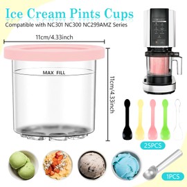 OT-NVWOZR Creami Deluxe Pints and Lids, 4 Pack Ice Cream Containers Compatible Compatible with Ice Cream Maker, 16oz Creamy Cups Dessert Cups Tubs Ice Cream Scoop Dishwasher Safe
