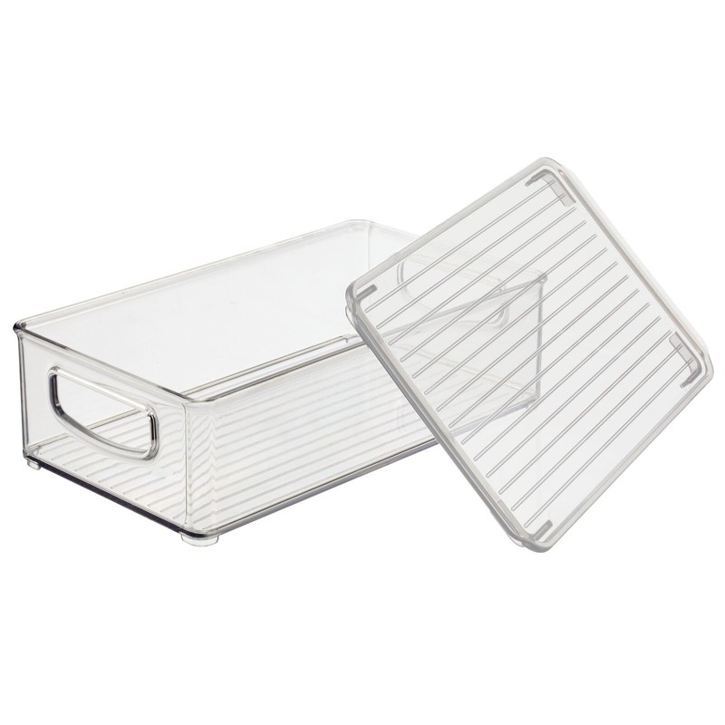 mDesign Plastic Storage Bin Box Container with Lid and Built-in