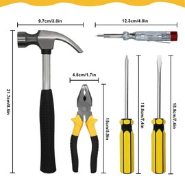 WAIZHIUA 5Pcs Home Tool Kit, Essential Household Hand Tools Home and Office Tool Kit Set with Hammer Pliers Screwdriver Voltage Tester for DIY Repair Maintenance