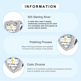 Motto of the Heart Cross Charm Pendant for Bracelets Necklaces 925 Sterling Silver Pendant Beads Jewellery Gift for Women, Silver, Zircon
