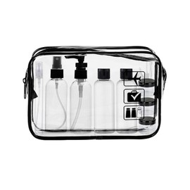 MORICOH Clear Toiletry Bag, Travel Toiletry Bags with 14 Pcs Travel Bottles Accessory Set and 1 Flight Airport Security Liquid Bag(20cm x 20cm) (Black B)