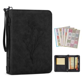 MOSLA PU Leather Bible Covers Case for Men Women Bible Case Large Waterproof Bible Protective with Handle, Bible Carrier Tote Bags with Christian Bible Accessories Gifts (Black 1#, M)