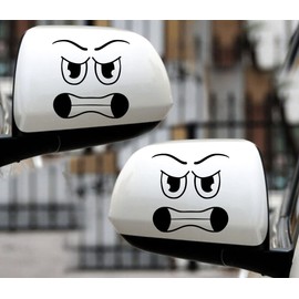 Ten Four Distributions Crazy Face Emotion Angry Side Mirror Vinyl Sticker Decal Premium Quality Black for Car Bumper Truck Van SUV Window Wall Boat Cup Tumblers Laptop 3.5x3.5 Pack of 2