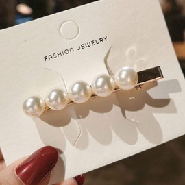 Aysekone 3 Pieces Fashion Imitation Pearl Hair Clips Barrettes for Women Girls Handmade Five Pearls Hairpins Clamps Hair Accessories(White + Pink + Grey)