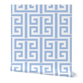 Peel & Stick Wallpaper 6ft x 2ft - Blue Preppy Geometric Traditional Maze Greek White Trellis Classical Fretwork Custom Removable Wallpaper by Spoonflower