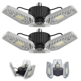 LZHOME 2-Pack LED Garage Lights, 6500Lumens E26/E27 Adjustable Trilights Garage Ceiling Light,60W LED Garage Light, CRI>80, 5000k Nature Light,Garage Lights with Adjustable Panels(No Motion Activate)