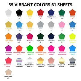 FUNKAKA HTV Heat Transfer Vinyl Bundle, 62 Pack 12" x 10" Sheets HTV Vinyl for T-Shirt, 35 Assorted Colors Iron On Vinyl for All Cutter Machine Easy to Cut & Weed for Heat Vinyl Design