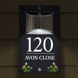Custom Signs Solar Illuminated Modern Anthracite House Number Sign 24cm x 14.5cm Daffodils Design