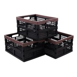 Yesdate 3-Pack Plastic Folding Baskets, Collapsible Storage Basket/Milk Crate, 15 L