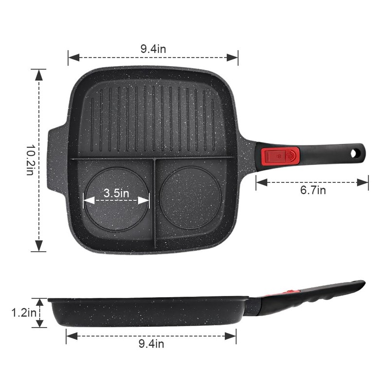 Bobikuke 3 in 1 Grill Pan for Stove Tops with