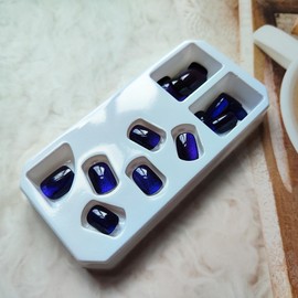 KKUUOO Press on Nails Short,Dark Blue Fake Nails Square False Nails with Glitter Full Cover Glossy Acrylic Nails Gradient Artificial Nails Stick on Nails Jelly Press on Nails for Women Girls