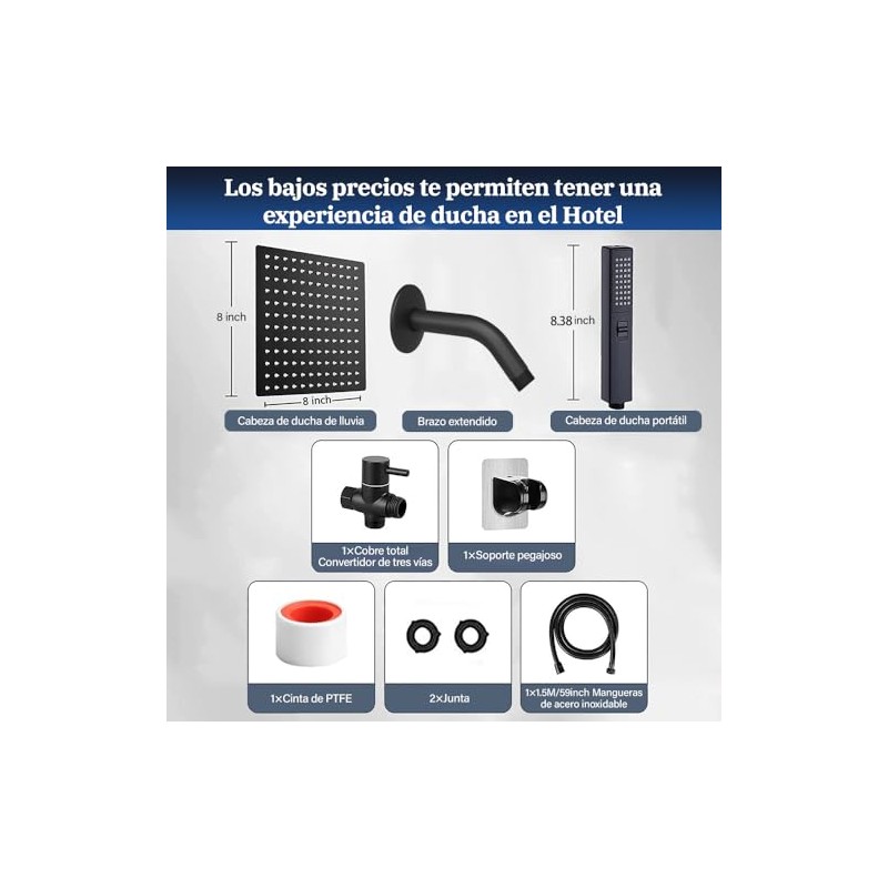 HAWOO Regaderas para Baño, 8" Cabeza de Ducha de Lluvia