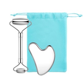 FIDWALL Stainless Steel Gua Sha Set – Metal Face Roller & Scraping Tool for Jawline Sculpting, Puffiness & Tension Relief, Includes Storage Bag, Lymphatic Massage Tool for Face, Neck, Eyes & Body