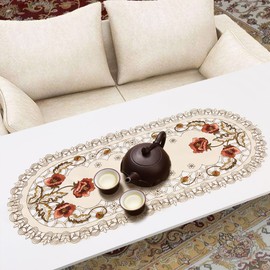 Table Runner,Jadeshay Flower Table Cover Red Floral Flower Hollow Table Mats Embroidered Placemats Tablecloth Table Dining Decoration Table Runners (Oval)