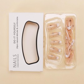Star Rhinestones Press on Nails Medium almond Fake Nails White Nail Tips Glossy False Nails Stick on Nails Design Full Cover Artificial Glue on Nails for Women Girls DIY Nails Art Decoration 24pcs
