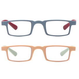 DXYXYO 2 Pack Metalless Screwless Reading Glasses for Women, Mens Blue Light Blocking Spring Hinge Readers, +1.0 Grey red+Khaki Green