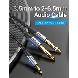 VENTION 3.5 mm Jack to Dual 6.35 mm Mono Y Splitter Audio Cable Dual 6.35 to 3.5 mm Male to Male Stereo Audio Splitter Cable for Mixer, Guitar, Recorder, Amplifier, Laptop - 3 m