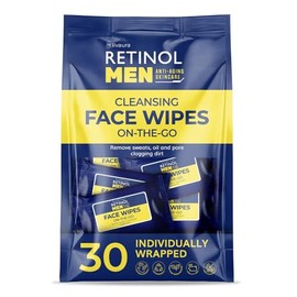 Retinol-Toallitas húmedas envueltas individualmente para hombres, artículos esenciales de viaje para el trabajo, el gimnasio y para llevar. Toallitas húmedas grandes para rostro y cuerpo, frescas y li