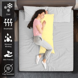 Pizuna Cotton Body Pillow Case Mellow Yellow 1 PC, 400 Thread Count 100% Long Staple Combed Cotton Sateen Weave Long Body Pillow Cover 20x54 with 6 inch Flap (100% Cotton Body Pillow Cases)