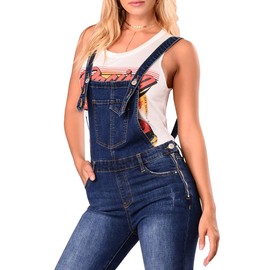 LONGBIDA Skinny Ripped Jeans Denim Jumpsuit Overalls For Women(Dark Blue,XXL)