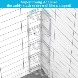 HuggieGems 5 Tier Floor Standing Corner Shower Caddy Organizer Shelf with Hooks, Bathroom Shelves Stand Rack, Silver