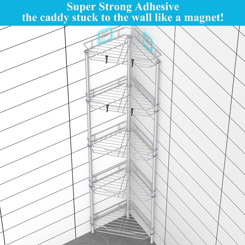 HuggieGems 5 Tier Floor Standing Corner Shower Caddy Organizer Shelf